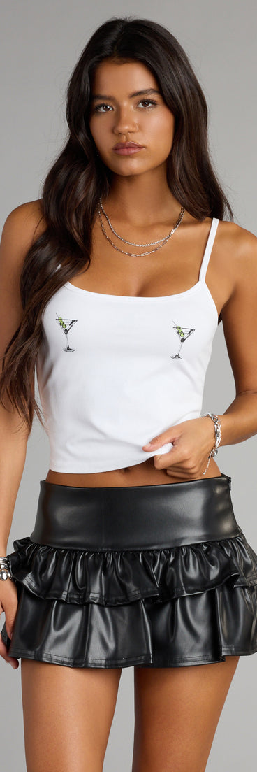 Complete your look with the Martini Mood Graphic Crop Top, a trendy top that’s ready to pair with anything in your fall rotation.