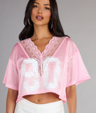 90s Lace Trim Mesh Graphic Tee