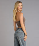 Trendy women’s tops, like the Hooked On You Halter Tank Top, bring effortless style for fall layering, lounging, or going out.