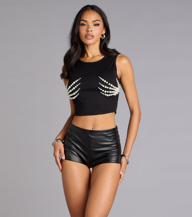 Spooky Chic Pearl Skeleton Hands Cropped Tank Top