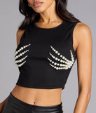 Spooky Chic Pearl Skeleton Hands Cropped Tank Top