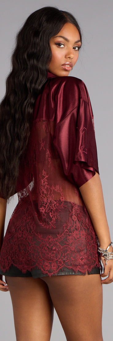 Sporty Chic Lace V-Neck 24 Graphic Jersey Top