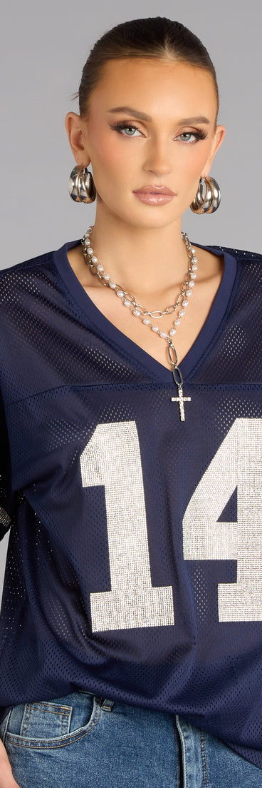 Game Ready Glam Rhinestone Jersey Top