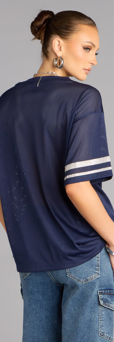 Game Ready Glam Rhinestone Jersey Top