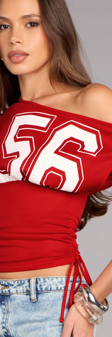 Play It Cute Off Shoulder Jersey Top