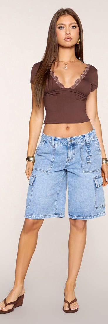Coffee Date Lace Trim Crop Top