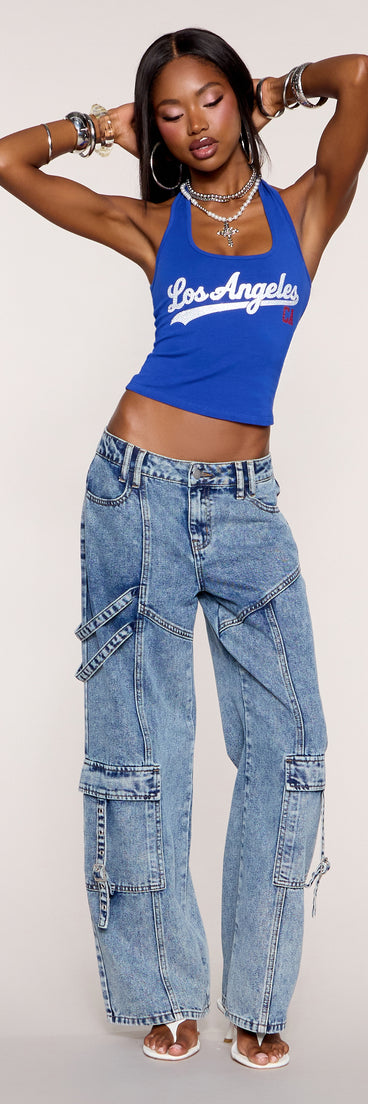 LA Attitude Rhinestone Graphic Halter Top
