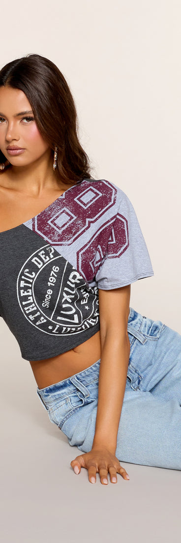 Campus Cut Graphic One Shoulder Tee