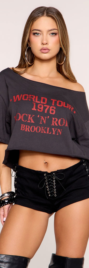 Backstage Pass Rock Tour Off Shoulder Graphic Tee