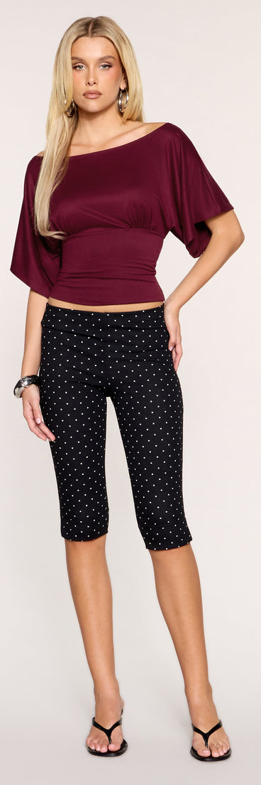 Drape Shift Boat Neck Dolman Sleeve Fitted Waist Top