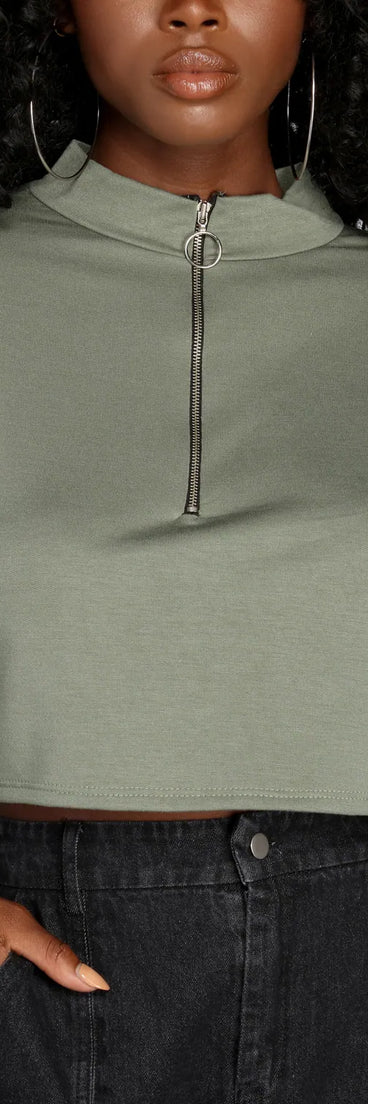 Zip Up Mock Neck Pullover