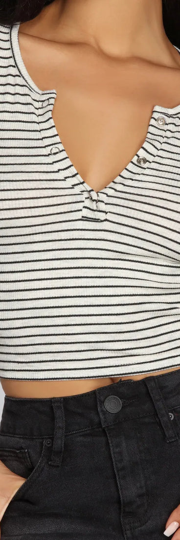 Skinny Stripes Cropped Henley