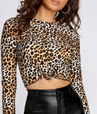 Knot Front Leopard Crop Top
