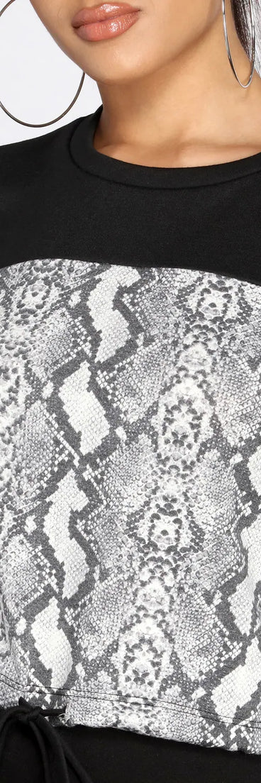 Snake Print Color Block Top