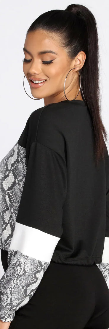 Snake Print Color Block Top