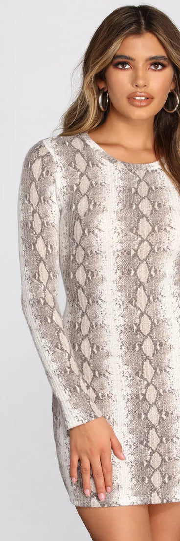 Snake Print Waffle Knit Mini Dress