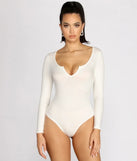 Notched Ribbed Knit Bodysuit