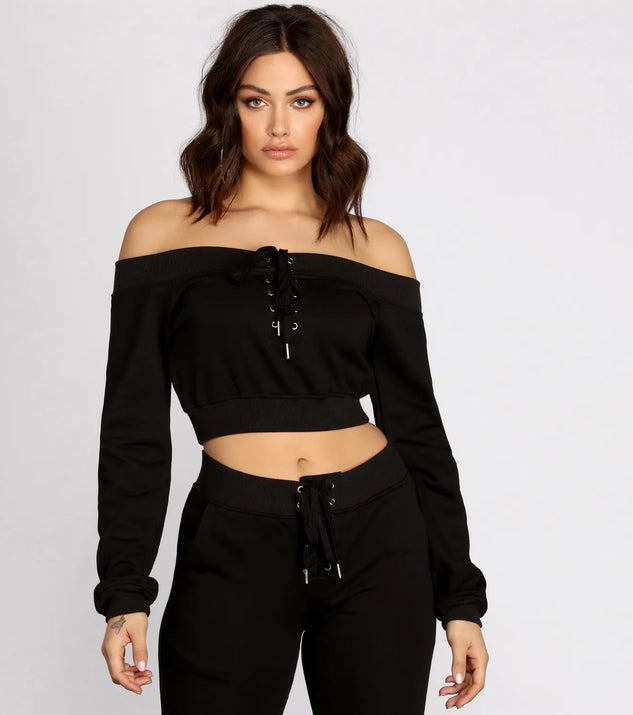 Lace Up Off The Shoulder Crop Top