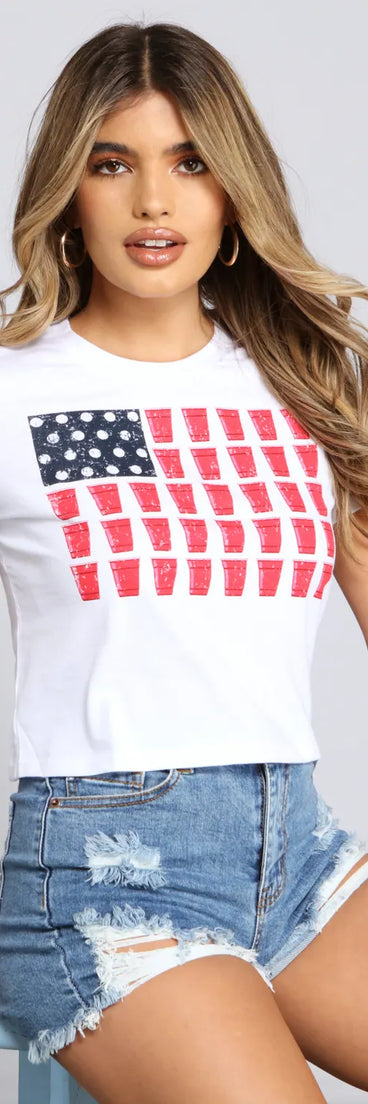 Red, White And Beer Crop Top