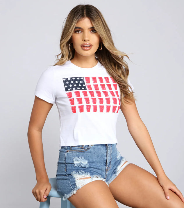 Red, White And Beer Crop Top