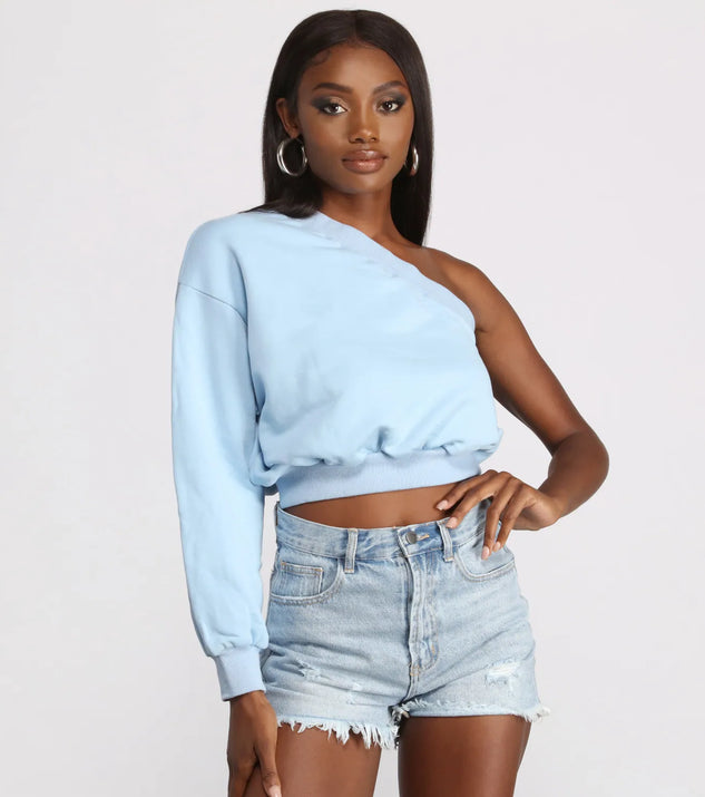 Basic One Shoulder Neckline Sweatshirt Top