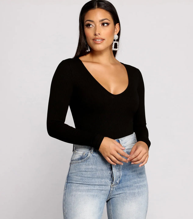 Basic Long Sleeve V-Neck Bodysuit