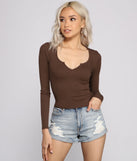 So Basic Notched Ribbed Knit Top