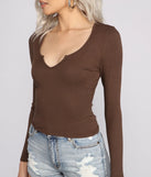 So Basic Notched Ribbed Knit Top