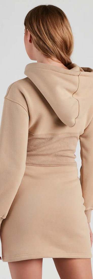 Keeping Knit Casual Hoodie Mini Dress