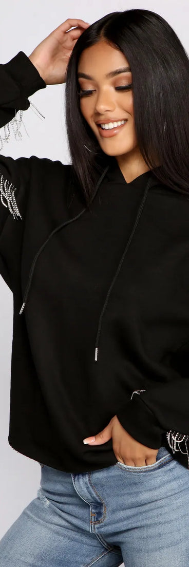 Glam Rhinestone Fringe Hoodie