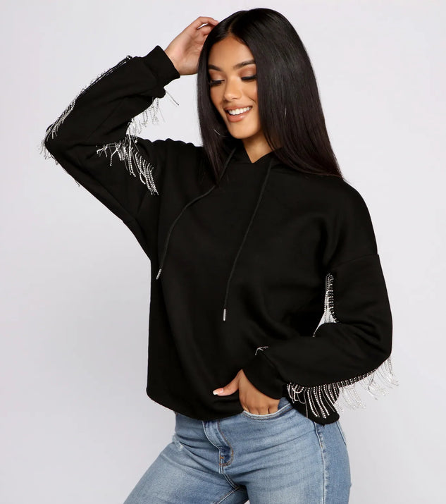 Glam Rhinestone Fringe Hoodie | Windsor Glam Rhinestone Fringe Hoodie | Windsor