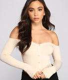 Off The Shoulder Ribbed Henley Top