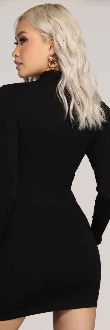 Basic Ribbed Knit Long Sleeve Mini Dress | Windsor Basic Ribbed Knit Long Sleeve Mini Dress | Windsor