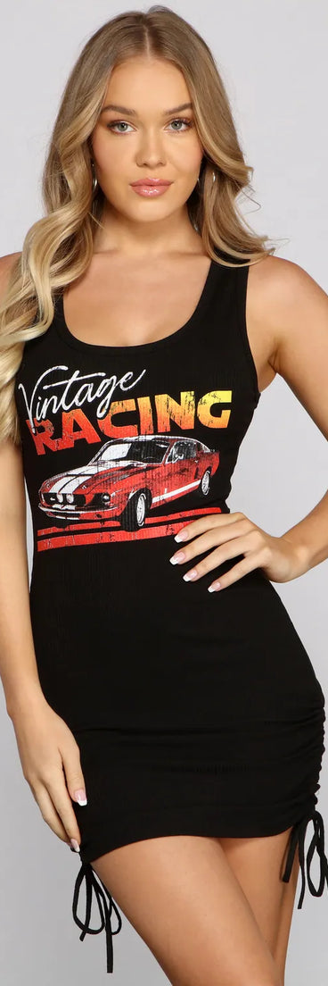 Vintage Racing Sleeveless Mini Dress