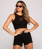 Always On-Trend Rhinestone Rose Crop Top