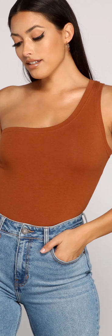 Stylish Basic One-Shoulder Bodysuit