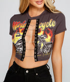 Edgy Biker-Chic Cropped Graphic Tee