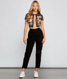 Edgy Biker-Chic Cropped Graphic Tee