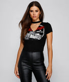 Edgy Vintage Style Cutout Graphic Tee