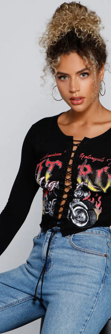 Hot Rod Lace-Up Graphic Top