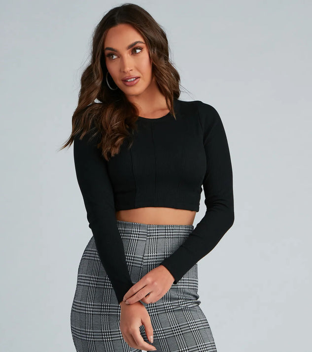 Trendy Basic Ribbed Knit Crop Top
