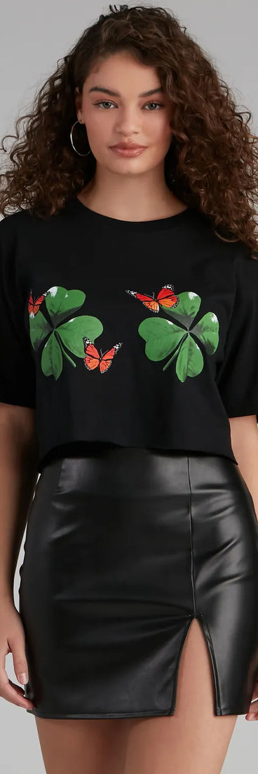 Lucky Day Shamrock And Butterfly Tee Shirt