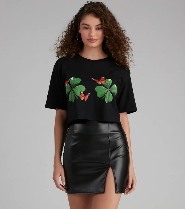 Lucky Day Shamrock And Butterfly Tee Shirt