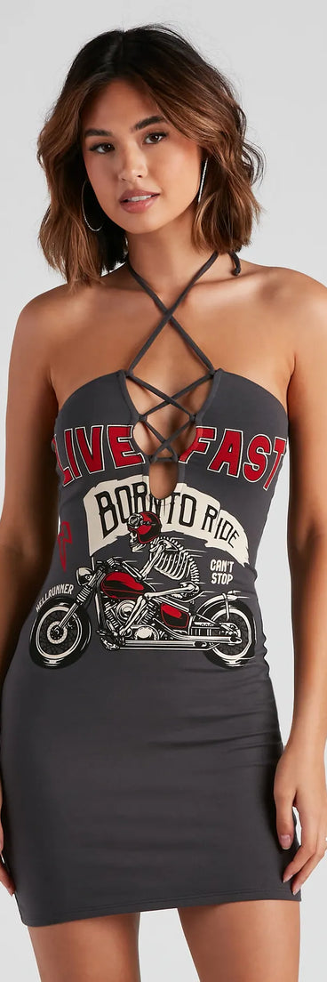 Live Fast Graphic Halter Tunic