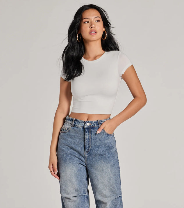 The Casual Must-Have Crew Neck Crop Top in ivory with a modern design and trendy look is part of the latest women's tops collection to elevate your 2025 wardrobe.