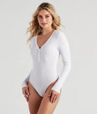 Casual Ribbed Knit Henley Bodysuit