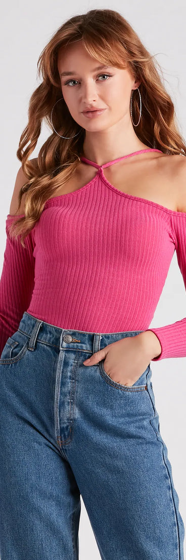 Gimme The Cold Shoulder Rib Knit Top