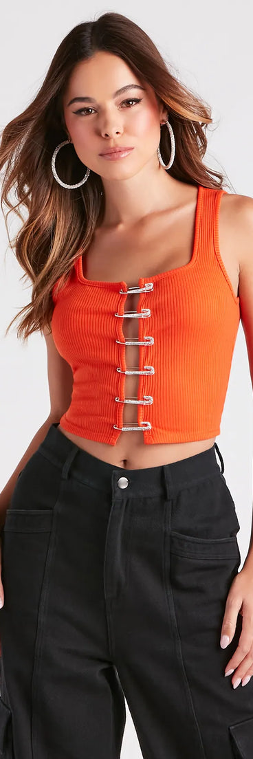 Make It Pop Rhinestone Safety Pin Tank Top