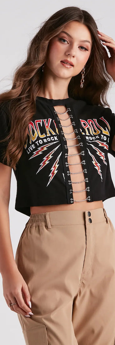 Girls Rock Chain Trim Graphic Tee