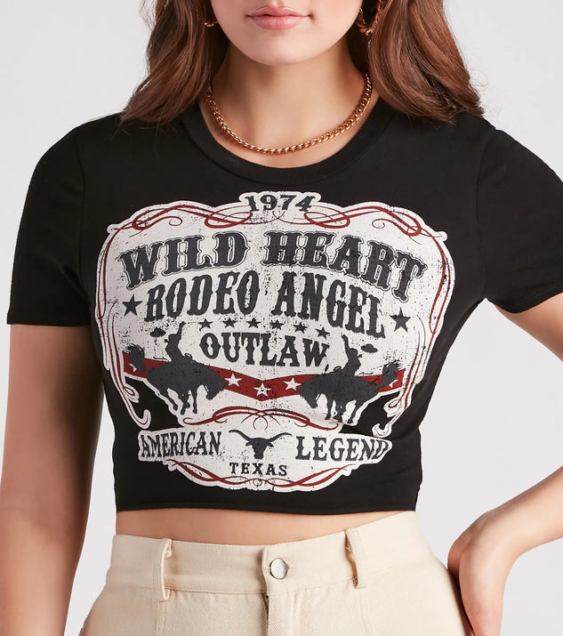 【THEAIRTOWN】Angel Ribbon Lace Crop Hoodie T-shirt ★ Rodeo Angel Cropped Graphic Tee | Windsor